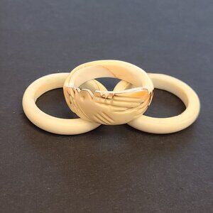 Lot of 3 Carved Shell Rings Size 8 One has a Bird